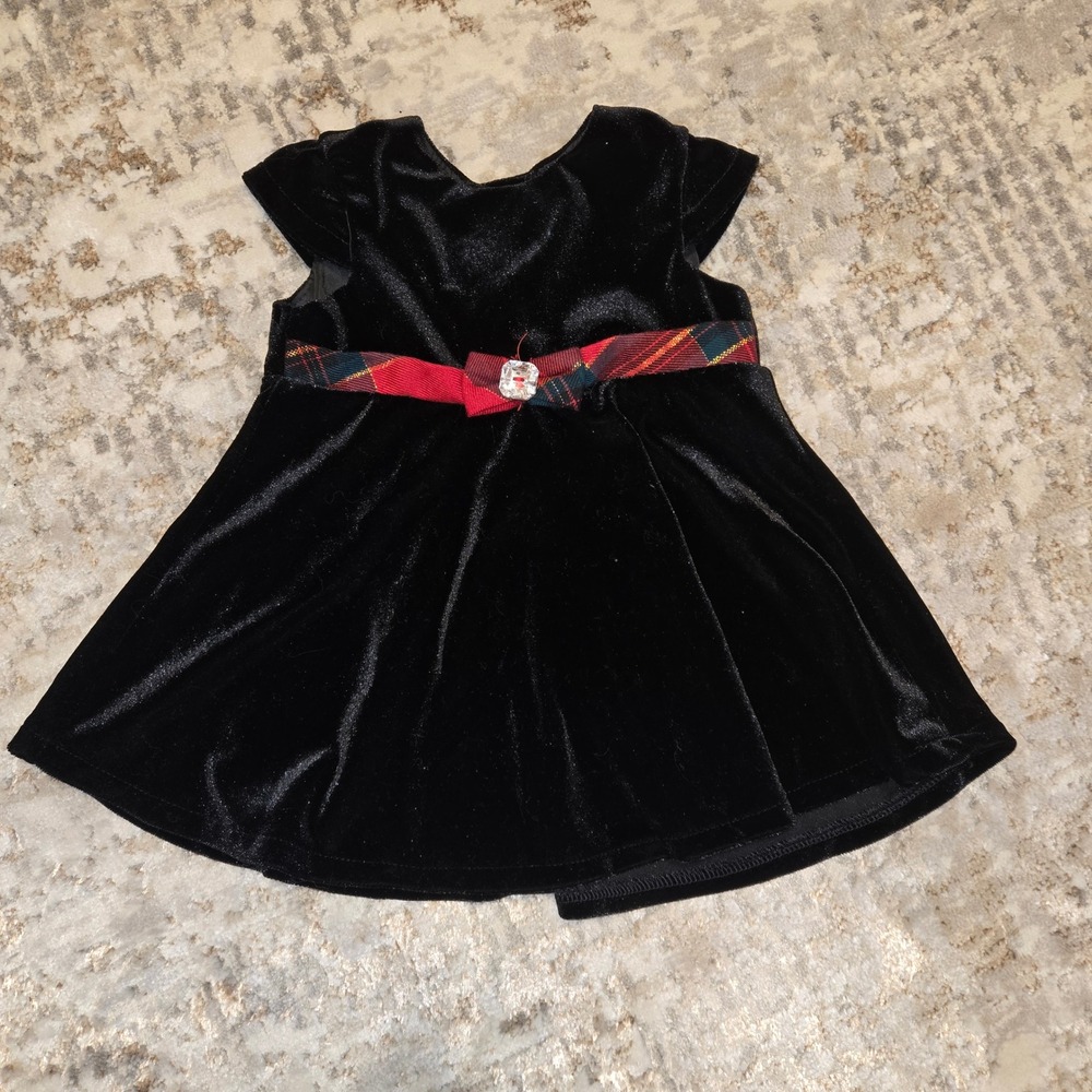 Youngland Baby Girls Black Velvet Holiday Dress Plaid Bow Rhinestone 6/9M